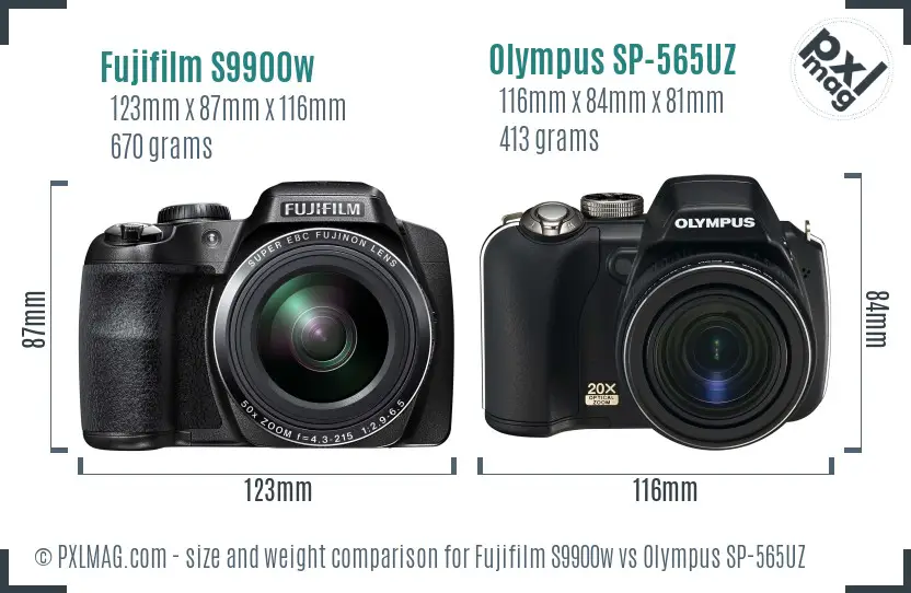 Fujifilm S9900w vs Olympus SP-565UZ size comparison Fujifilm S9900w vs Olympus SP-565UZ size comparison