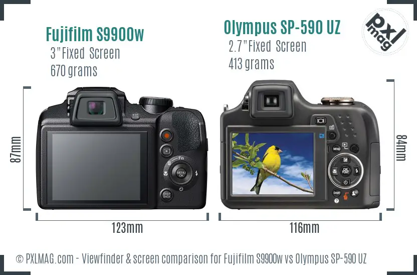 Fujifilm S9900w vs Olympus SP-590 UZ Screen and Viewfinder comparison