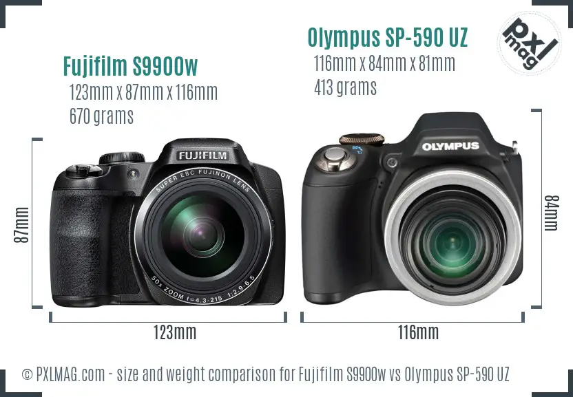 Fujifilm S9900w vs Olympus SP-590 UZ size comparison