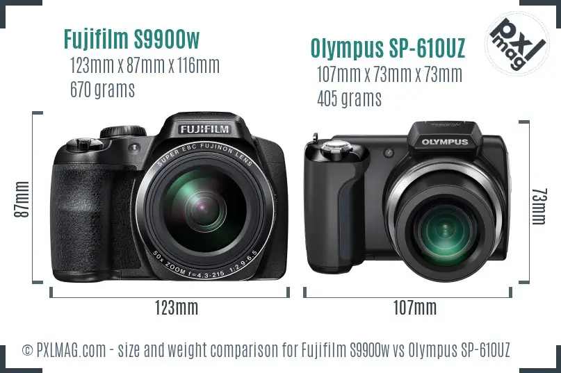 Fujifilm S9900w vs Olympus SP-610UZ size comparison
