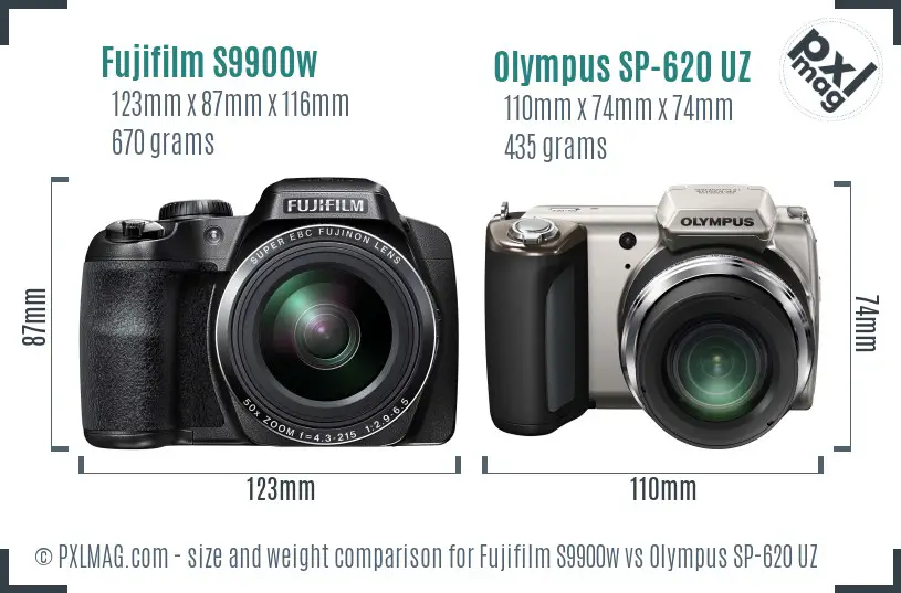 Fujifilm S9900w vs Olympus SP-620 UZ size comparison