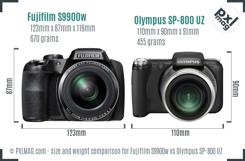 Fujifilm S9900w vs Olympus SP-800 UZ size comparison