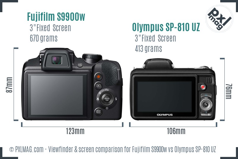 Fujifilm S9900w vs Olympus SP-810 UZ Screen and Viewfinder comparison