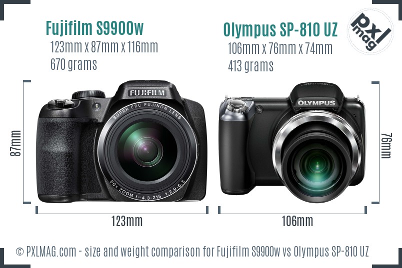 Fujifilm S9900w vs Olympus SP-810 UZ size comparison Fujifilm S9900w vs Olympus SP-810 UZ size comparison