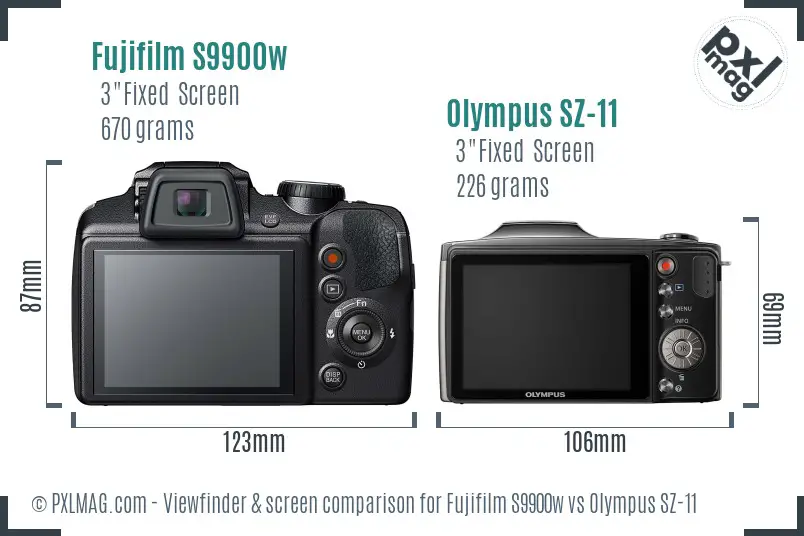 Fujifilm S9900w vs Olympus SZ-11 Screen and Viewfinder comparison