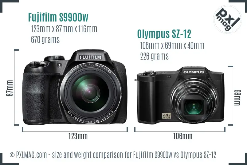 Fujifilm S9900w vs Olympus SZ-12 size comparison Fujifilm S9900w vs Olympus SZ-12 size comparison