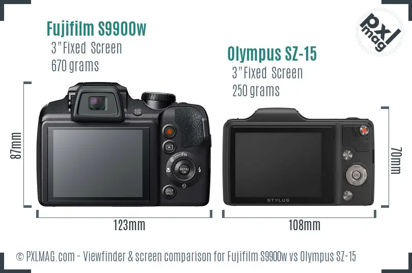 Fujifilm S9900w vs Olympus SZ-15 Screen and Viewfinder comparison