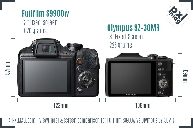Fujifilm S9900w vs Olympus SZ-30MR Screen and Viewfinder comparison