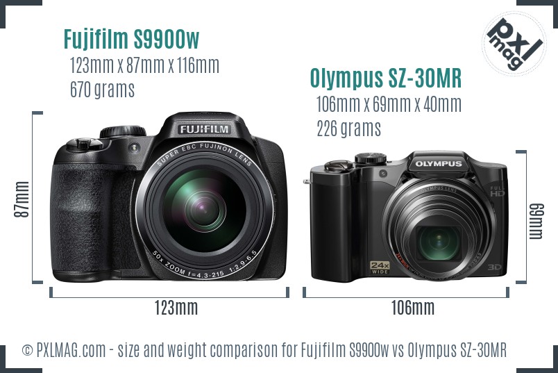 Fujifilm S9900w vs Olympus SZ-30MR size comparison