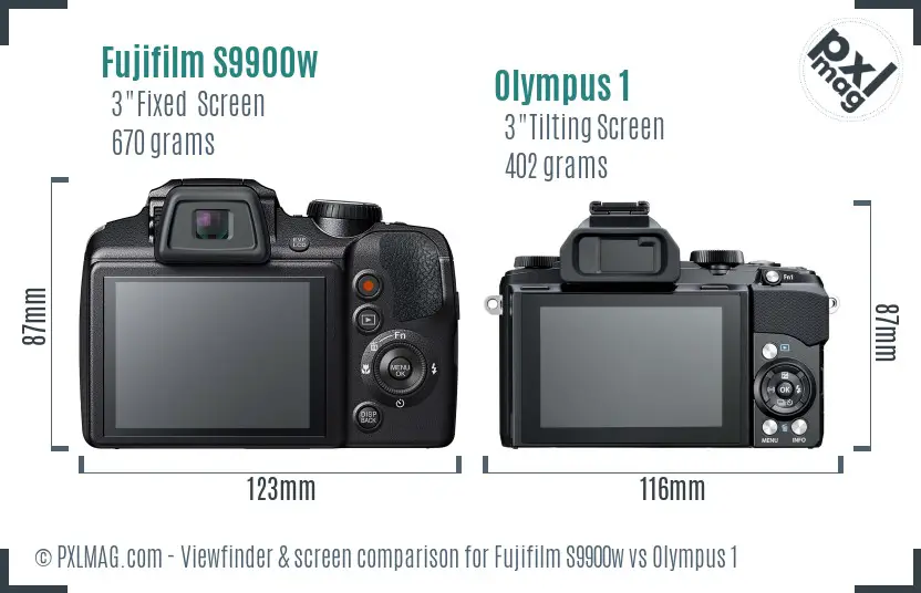 Fujifilm S9900w vs Olympus 1 Screen and Viewfinder comparison