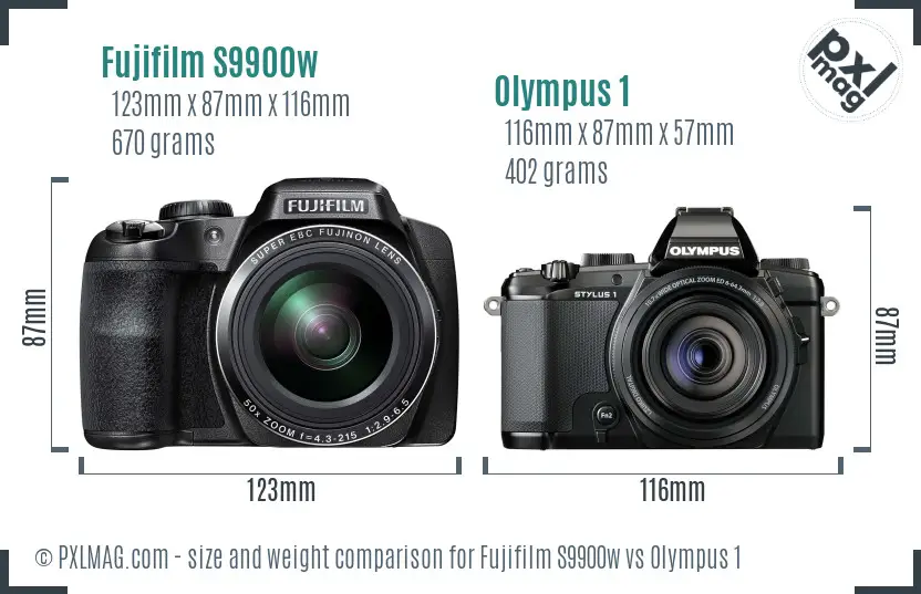 Fujifilm S9900w vs Olympus 1 size comparison