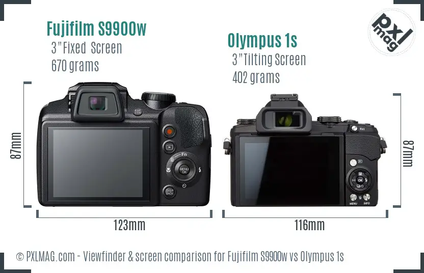 Fujifilm S9900w vs Olympus 1s Screen and Viewfinder comparison
