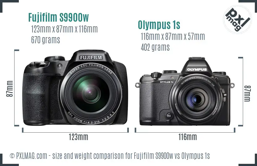Fujifilm S9900w vs Olympus 1s size comparison