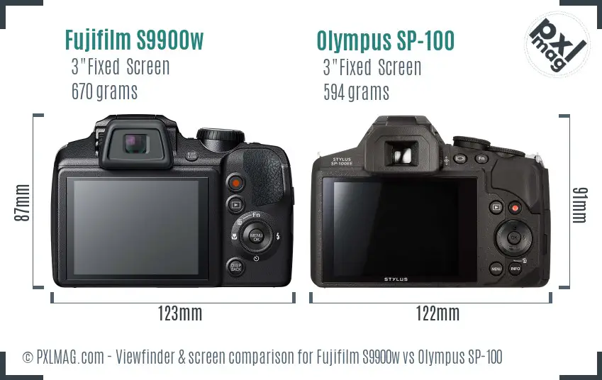 Fujifilm S9900w vs Olympus SP-100 Screen and Viewfinder comparison