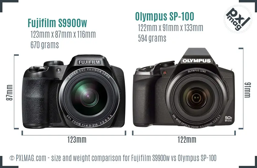 Fujifilm S9900w vs Olympus SP-100 size comparison