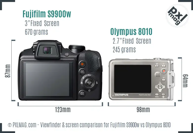 Fujifilm S9900w vs Olympus 8010 Screen and Viewfinder comparison