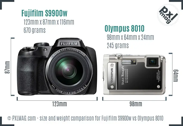Fujifilm S9900w vs Olympus 8010 size comparison