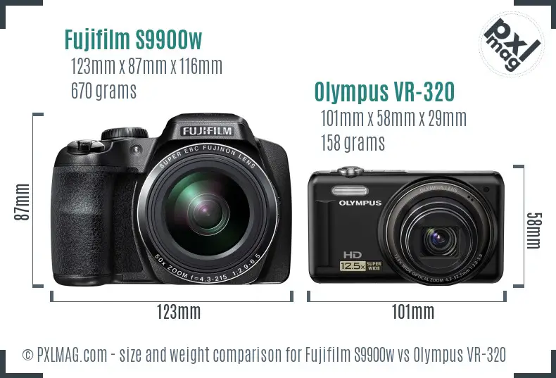 Fujifilm S9900w vs Olympus VR-320 size comparison