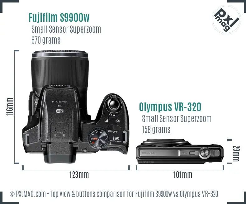 Fujifilm S9900w vs Olympus VR-320 top view buttons comparison