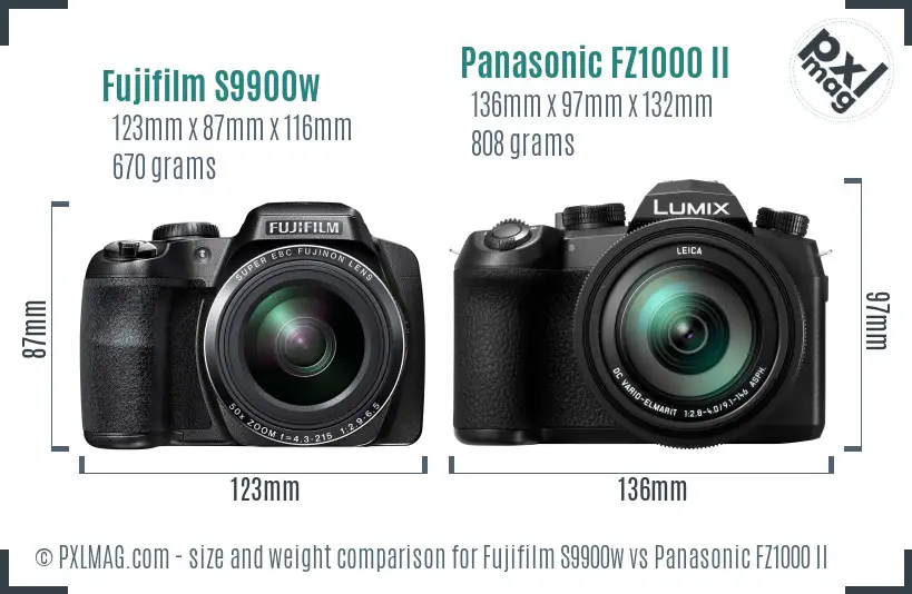 Fujifilm S9900w vs Panasonic FZ1000 II size comparison