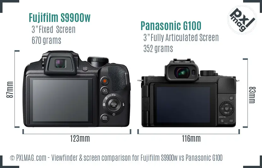 Fujifilm S9900w vs Panasonic G100 Screen and Viewfinder comparison