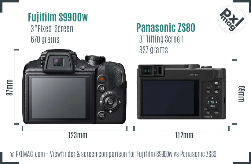 Fujifilm S9900w vs Panasonic ZS80 Screen and Viewfinder comparison