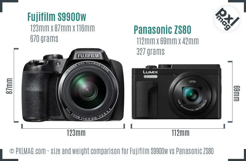 Fujifilm S9900w vs Panasonic ZS80 size comparison