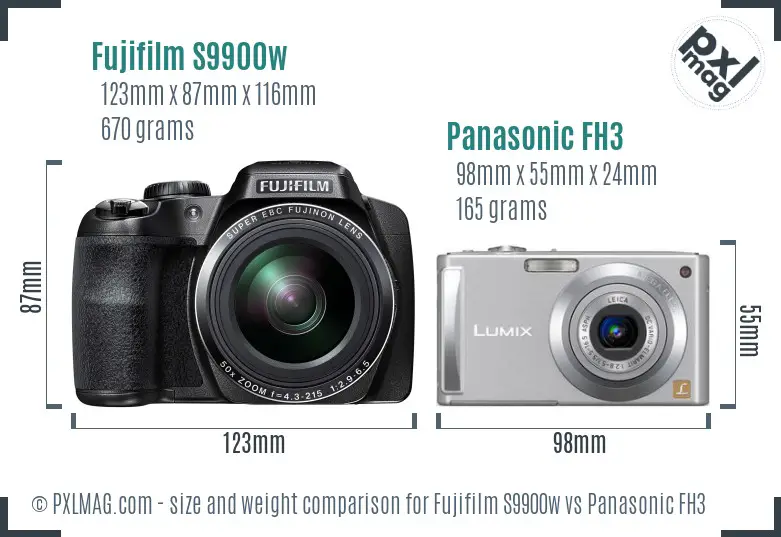 Fujifilm S9900w vs Panasonic FH3 size comparison