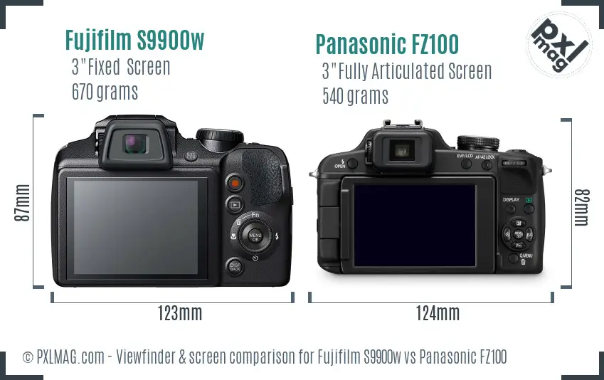 Fujifilm S9900w vs Panasonic FZ100 Screen and Viewfinder comparison