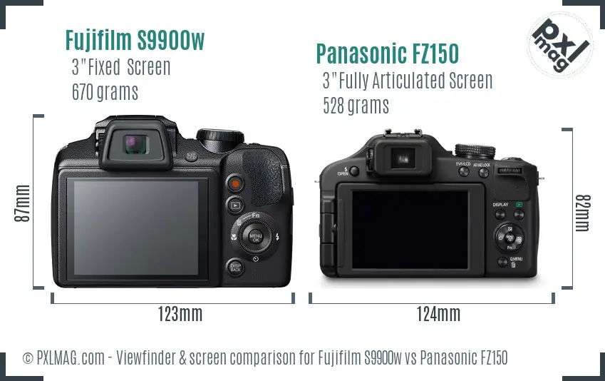Fujifilm S9900w vs Panasonic FZ150 Screen and Viewfinder comparison