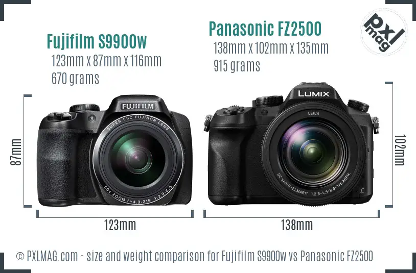 Fujifilm S9900w vs Panasonic FZ2500 size comparison