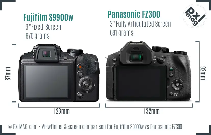 Fujifilm S9900w vs Panasonic FZ300 Screen and Viewfinder comparison