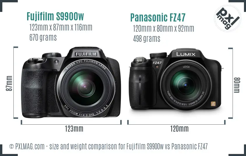 Fujifilm S9900w vs Panasonic FZ47 size comparison