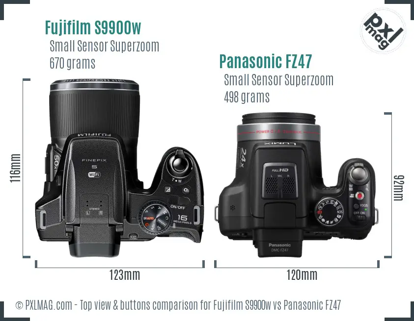 Fujifilm S9900w vs Panasonic FZ47 top view buttons comparison