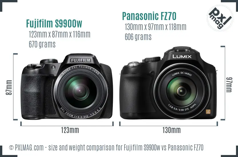 Fujifilm S9900w vs Panasonic FZ70 size comparison