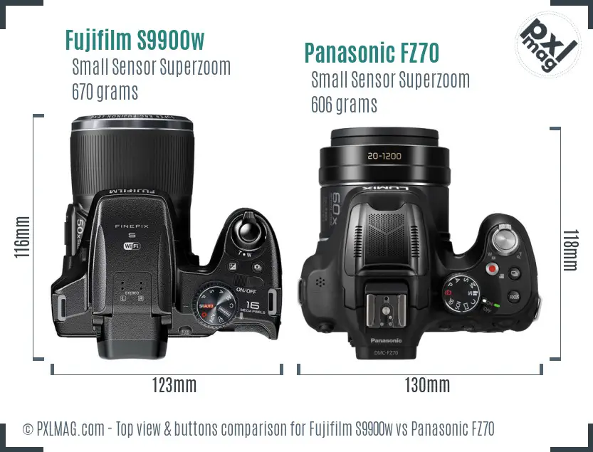Fujifilm S9900w vs Panasonic FZ70 top view buttons comparison