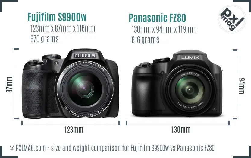 Fujifilm S9900w vs Panasonic FZ80 size comparison