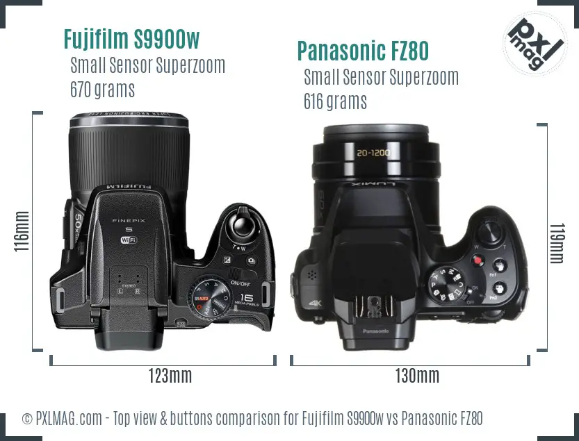 Fujifilm S9900w vs Panasonic FZ80 top view buttons comparison