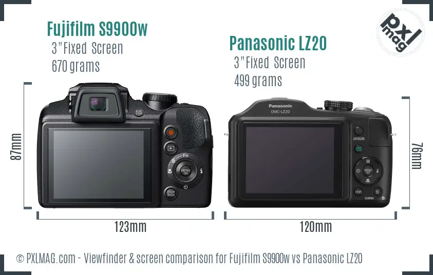 Fujifilm S9900w vs Panasonic LZ20 Screen and Viewfinder comparison