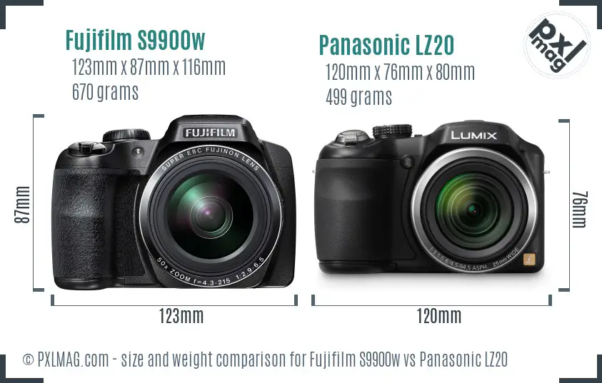 Fujifilm S9900w vs Panasonic LZ20 size comparison