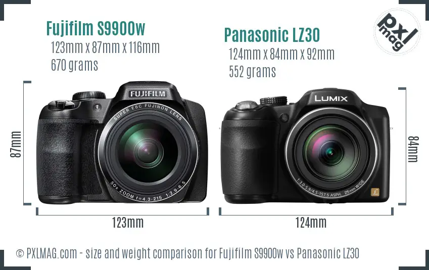 Fujifilm S9900w vs Panasonic LZ30 size comparison Fujifilm S9900w vs Panasonic LZ30 size comparison