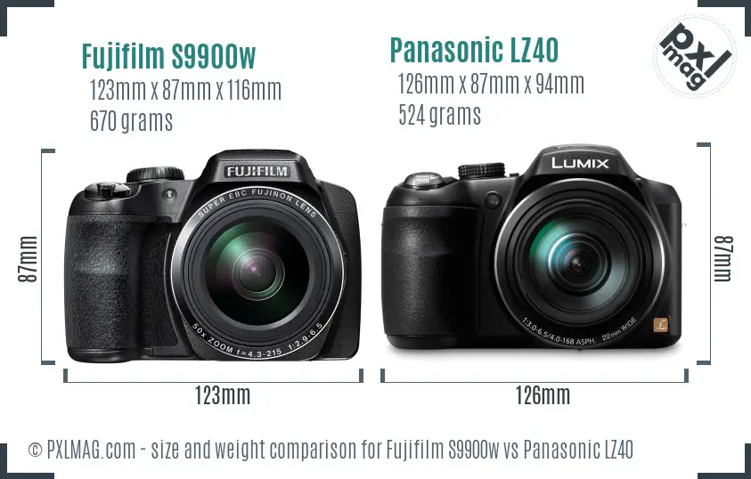 Fujifilm S9900w vs Panasonic LZ40 size comparison