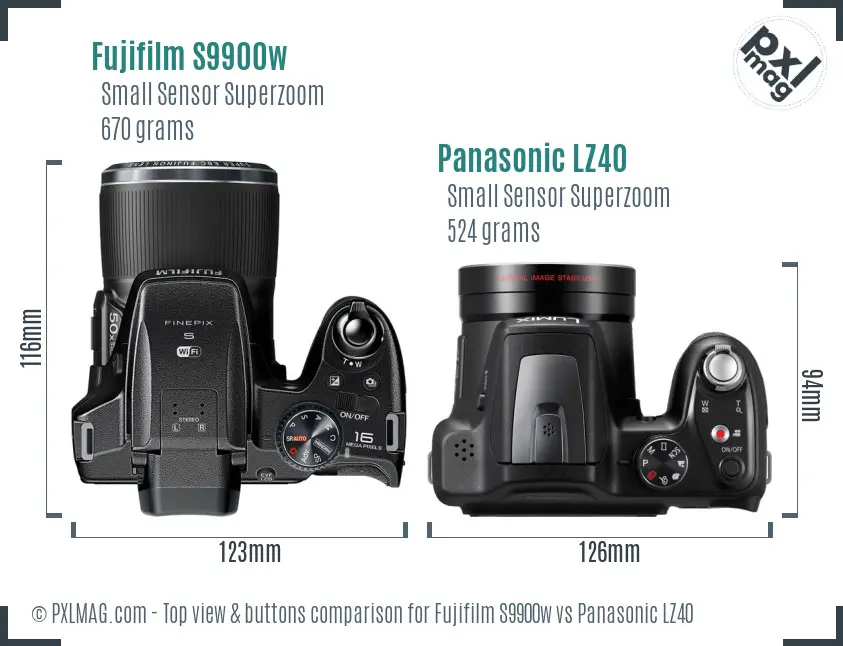 Fujifilm S9900w vs Panasonic LZ40 top view buttons comparison