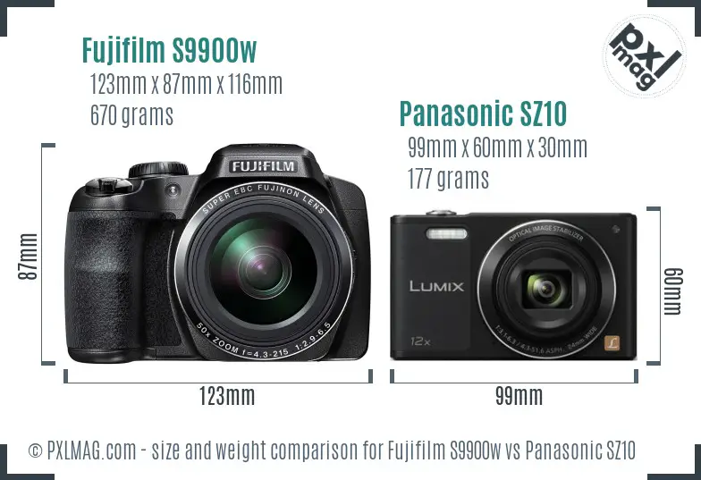 Fujifilm S9900w vs Panasonic SZ10 size comparison