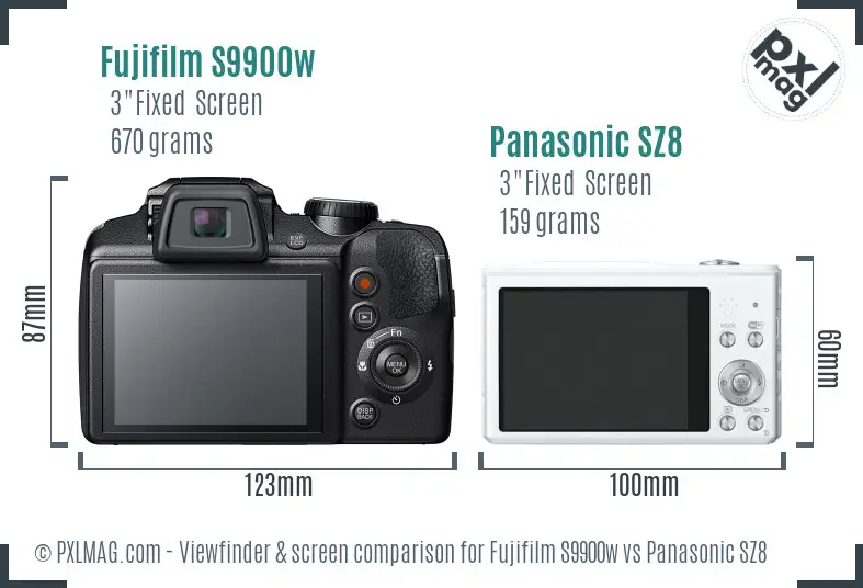 Fujifilm S9900w vs Panasonic SZ8 Screen and Viewfinder comparison Fujifilm S9900w vs Panasonic SZ8 Screen and Viewfinder comparison