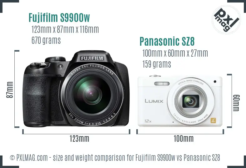 Fujifilm S9900w vs Panasonic SZ8 size comparison Fujifilm S9900w vs Panasonic SZ8 size comparison