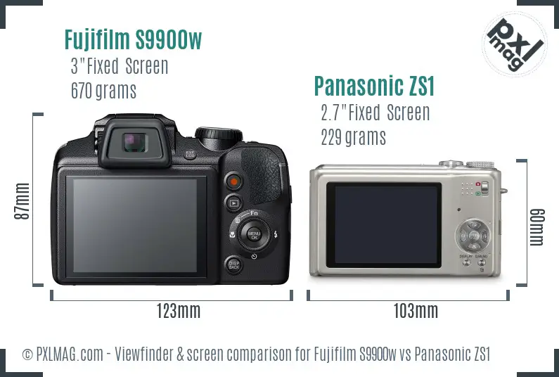 Fujifilm S9900w vs Panasonic ZS1 Screen and Viewfinder comparison