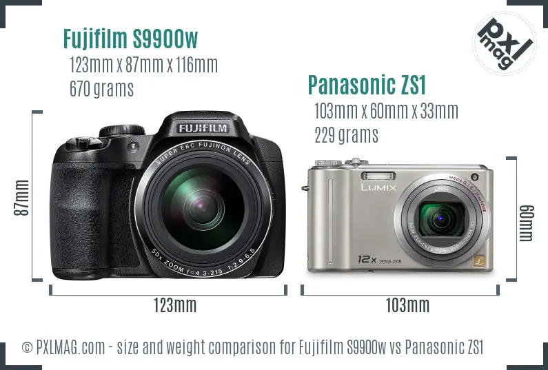 Fujifilm S9900w vs Panasonic ZS1 size comparison