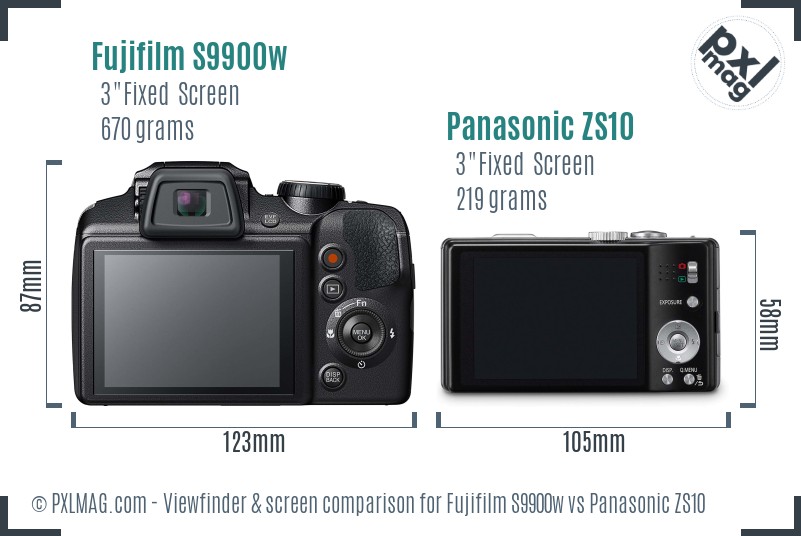 Fujifilm S9900w vs Panasonic ZS10 Screen and Viewfinder comparison