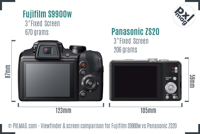 Fujifilm S9900w vs Panasonic ZS20 Screen and Viewfinder comparison